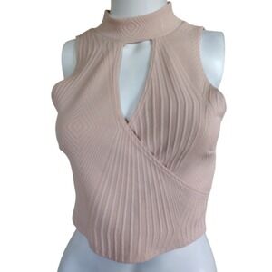 charlotte russe Top Woman's Small Beige Mock Surplice‎ Neck Key Hole Cropped